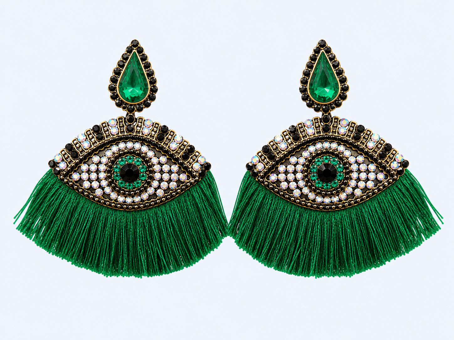 Mystic Eye Crystal Tassel Earrings - Bohemian Statement Wholesale